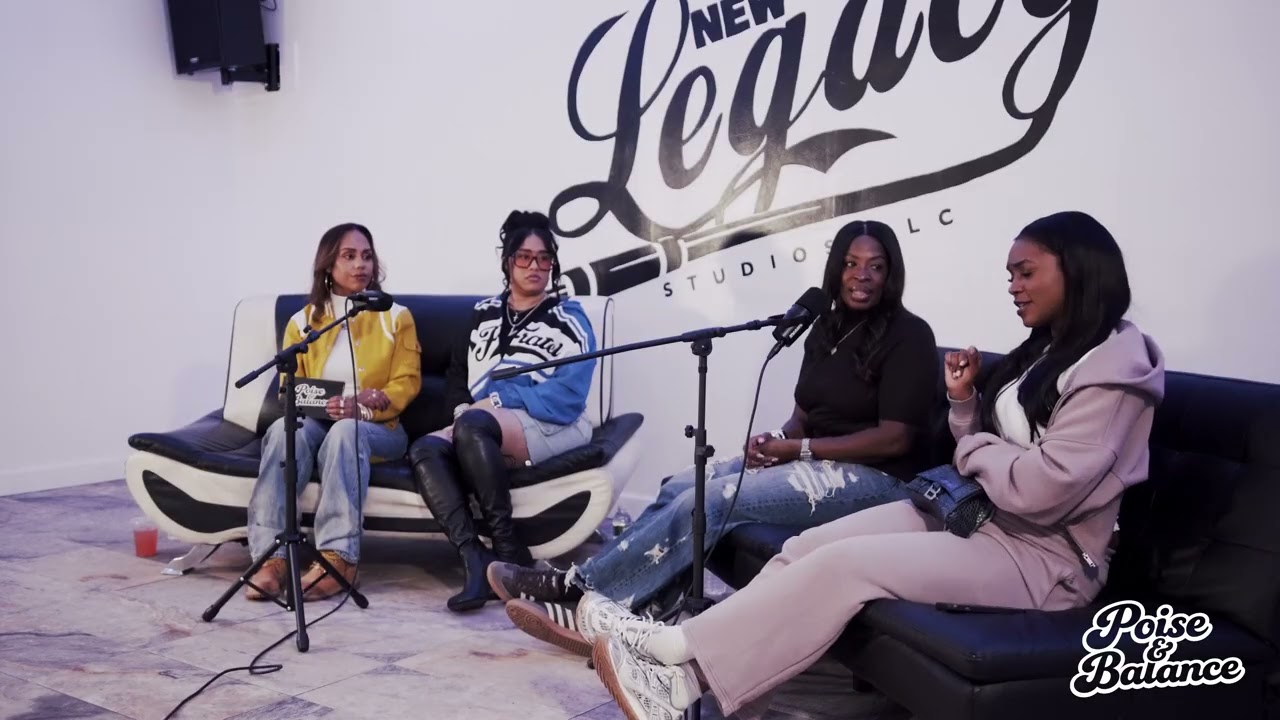Poise and Balance podcast episode with four women in conversation at New Level Studio